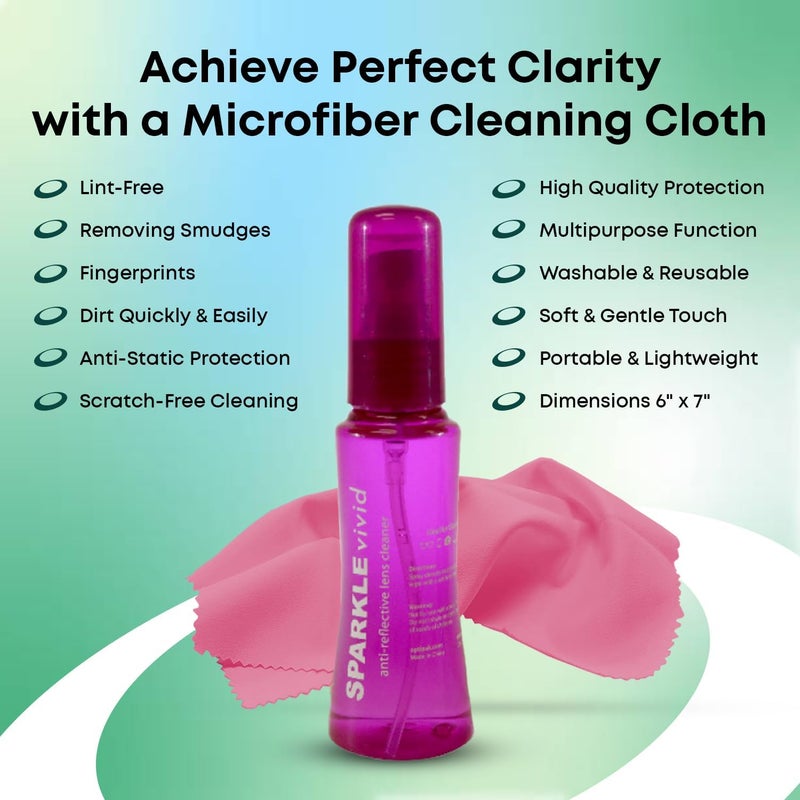 OPTIPAK Sparkle Vivid Anti-Reflective Safe Lens Cleaner Spray Kit - (2) 2oz Glasses Cleaner Spray & (2) Microfiber Cloth for Eyeglasses, Sunglasses, Lenses, Screens and Camera Cleaning Kit (4 Piece Set) - Image 4